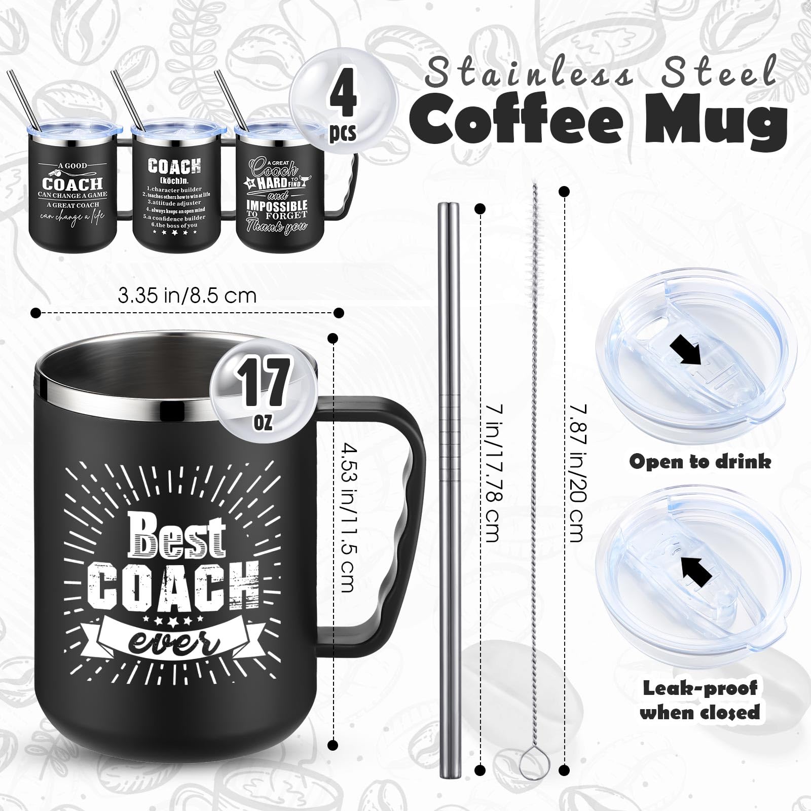 Sumind 4 Pcs Coach Gifts Coffee Mug With Lid And Handle 17 Oz Stainless Steel Mug Double Wall Vacuum Travel Mug Coaches Apprecia